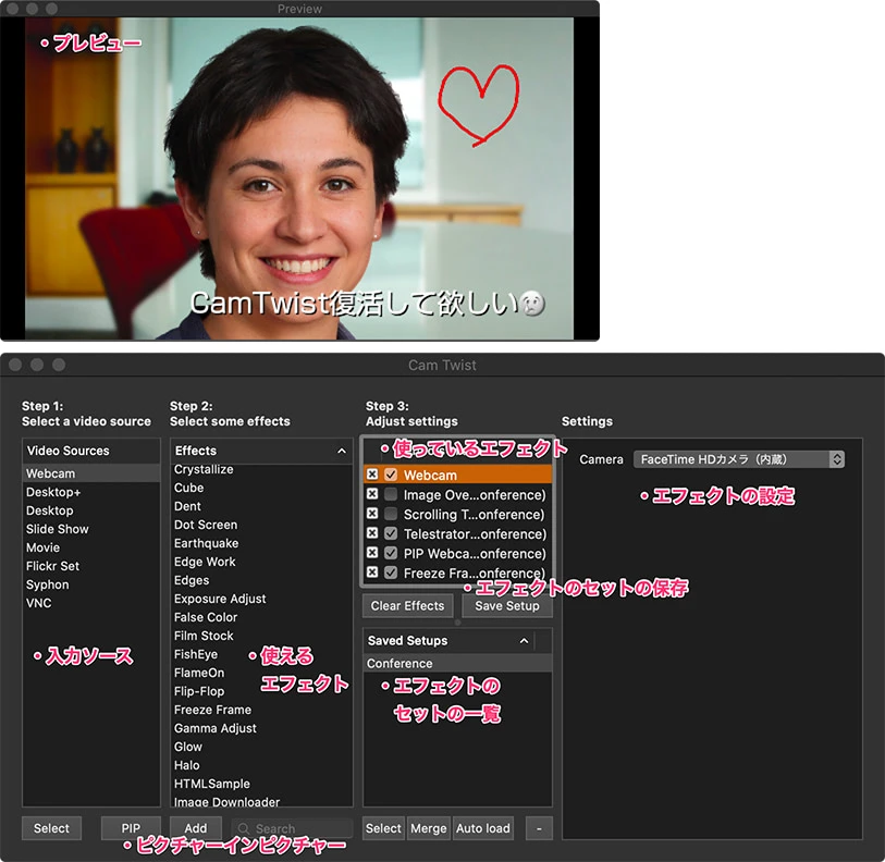 CamTwistのメインビュー
