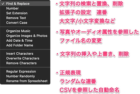 リネーム型式を設定するプルダウンメニュー