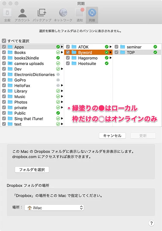 Dropboxのスマートシンク
