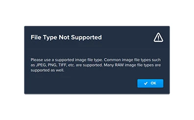 非サポートのファイル形式を警告