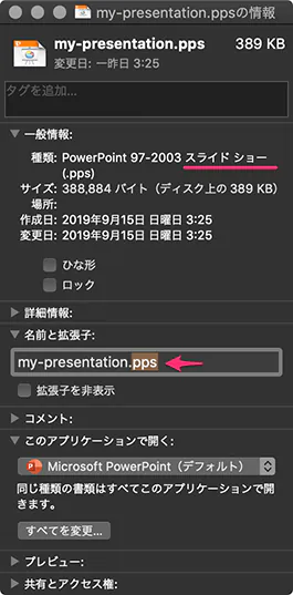 ppsのファイル情報。